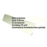 Dakgootprofiel Grijswit met ingebedde gegevens: materiaal, dikte, coating, verzinking, functie