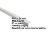 Dakgootprofiel Zilver-Metallic met ingebedde specificaties voor materiaal, dikte en coating
