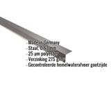 Dakgootprofiel van staal, 0,63 mm, met 25 µm polyestercoating, belangrijke gegevens weergegeven