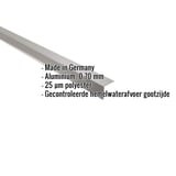 Dakgootprofiel aluminium 0,70 mm, grijs, met ingebedde productdetails over materiaal en coating