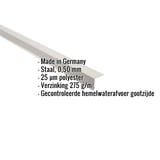 Dakgootprofiel Grijswit RAL 9002, 0,50 mm, met ingebouwde gegevens over materiaal en coating