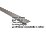 Dakgootprofiel Sepiabruin (RAL 8014) met ingebedde specificaties voor materiaal, dikte en coating