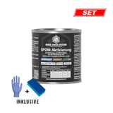 EPDM activering 250ml bus van DACHPROTECT met handschoenen en spons als set, productinformatie ingebed