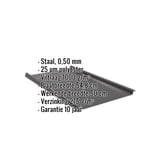 Felsplaat Gitzwart RAL 9005, 0,50 mm staal, met ingebedde technische specificaties als infografiek