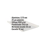 Staande felsplaat aluminium Zilver-Metallic, infografiek met specificaties en garantie-informatie