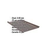 Staande felsplaat 33/500-LE Sepiabruin, infografiek met specificaties van materiaal, dikte en coating