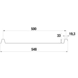 Technische tekening van de staande felsplaat 33/500-LE met afmetingen 500, 548, 33 en 19,3 mm