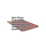 Staande felsplaat 33/500-LE, Roodbruin (RAL 8012), met ingebedde specificaties voor materiaal, dikte en garantie