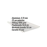 Felsplaat aluminium Zilver-Metallic met ingebedde gegevens over materiaal, dikte en garantie