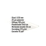 Felsplaat Zuiverwit, 0,50 mm, met polyestercoating en anticondensvlies, kerngegevens weergegeven