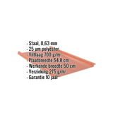 Felsplaat 33/500-LR Koperbruin met ingebedde specificaties voor materiaal, coating en garantie