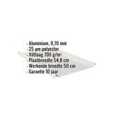 Felsplaat aluminium Zilver-Metallic, 0,70 mm, met ingebedde gegevens over materiaal, coating en afmetingen