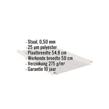 Staande felsplaat 33/500-LR, Lichtgrijs RAL 7035, met ingebedde gegevens over materiaal, dikte en coating