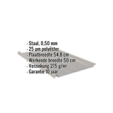Staande felsplaat 33/500-LR, RAL9007, met ingebedde gegevens over materiaal, dikte en coating