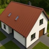 Staande felsplaat PD-510-S trapezium Terracotta op een eengezinswoning met garage en twee dakramen