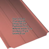 Staande naad dakpaneel PD-510-S damwandplaat Koraalrood, 0,50 mm met polyestercoating en ingebedde gegevens