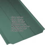 Staande felsplaat PD-510-S trapezium mosgroen met ingebedde gegevens over materiaal, dikte en coating