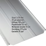 Felsplaat PD-510-S trapezium lichtgrijs met ingebedde gegevens over materiaal, dikte en coating
