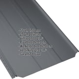 Staande naad dakpaneel PD-510-S trapezium Antracietgrijs met ingebedde specificaties voor materiaal, dikte en coating