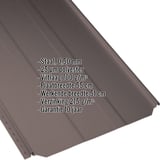 Staande naadplaat PD-510-S damwandplaat in Chocoladebruin, 0,50 mm dikte, met ingebedde specificaties