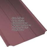 Staande naad dakpaneel PD-510-S damwandplaat in Wijnrood, 0,50 mm dikte, met productgegevens