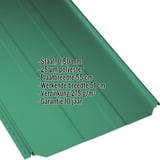 Staande felsplaat PD-510-S damwandplaat in mintgroen, 0,50 mm dikte, met ingebedde productgegevens