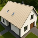 Huis met staande felsplaat PD-510-S Micro dak in Licht ivoorkleurig (RAL 1015) van bovenaf