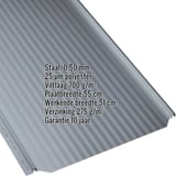 Felsdakpaneel PD-510-S Micro Pelsgrijs, 0,50 mm, met ingebedde productgegevens en specificaties