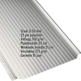 Felsdakpan PD-510-S Micro in Grijswit, 0,50 mm dikte met 25 µm polyestercoating, kerngegevens weergegeven