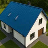 Felsplaat PD-510-S Micro Gentiaanblauw (RAL 5010) op een eengezinswoning van bovenaf