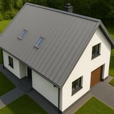 Bovenaanzicht van een huis met grijs aluminiumkleurig felsdak PD-510-S Micro en twee dakramen