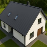 Bovenaanzicht van een huis met dak van staande naad dakpan PD-510-S in grafietgrijs