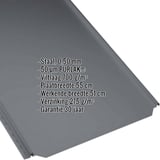 Stehfalzblech PD-510-S Vlak Antracietgrijs met ingebedde gegevens over materiaal, coating en afmetingen