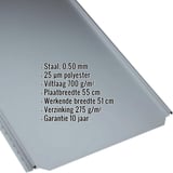 Felsdakpaneel PD-510-S in Pelsgrijs, 0,50 mm dikte, met ingebouwde technische gegevens