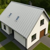 Klein huis met staande felsplaat PD-510-S Vlak in Lichtgrijs RAL 7035, bovenaanzicht