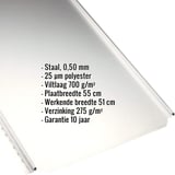 Staande felsplaat PD-510-S vlak in zuiverwit (RAL 9010) met ingebedde technische gegevens