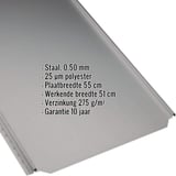 Staande felsplaat PD-510-S vlak, grijs aluminiumkleurig, met ingebedde productgegevens over materiaal, dikte en coating