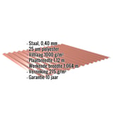 Golfplaat 18/1064 koperbruin met ingebouwde specificaties voor materiaal, dikte en coating