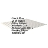 Golfplaat 18/1064 met ingebouwde specificaties voor materiaal, dikte, coating en garantie