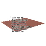Golfplaat 18/1064 Terracotta met ingebedde technische gegevens zoals materiaal, dikte en coating
