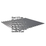 Golfplaat 18/1064 Antracietgrijs met ingebedde specificaties voor materiaal, dikte en coating