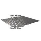 Golfplaat 18/1064 Gitzwart met ingebedde gegevens over materiaal, dikte, coating en garantie