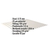 Golfplaat 18/1064 Grijswit, 0,75 mm staal, met ingebedde technische specificaties