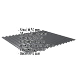 Golfplaat 18/1064 donkergrijs met ingebedde specificaties voor materiaal, dikte en coating