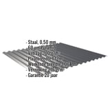 Golfplaat 18/1064 Antracietgrijs met ingebedde specificaties voor materiaal, dikte en coating