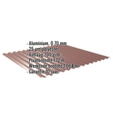 Golfplaat 18/1064 aluminium 0,70 mm roodbruin, kerngegevens zoals materiaal, coating en garantie getoond