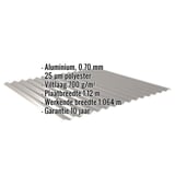 Golfplaat 18/1064 aluminium 0,70 mm, grijs, met ingebouwde gegevens over materiaal, coating en afmetingen