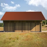 Golfplaat 18/1064 koperbruin als dakbedekking op een houten gebouw, leggen