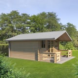 Golfplaat 18/1064 lichtgrijs op het dak van een tuinhuis