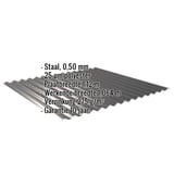 Golfplaat 18/1064 Gitzwart, 0,50 mm staal, met ingebouwde productgegevens over materiaal en afmetingen